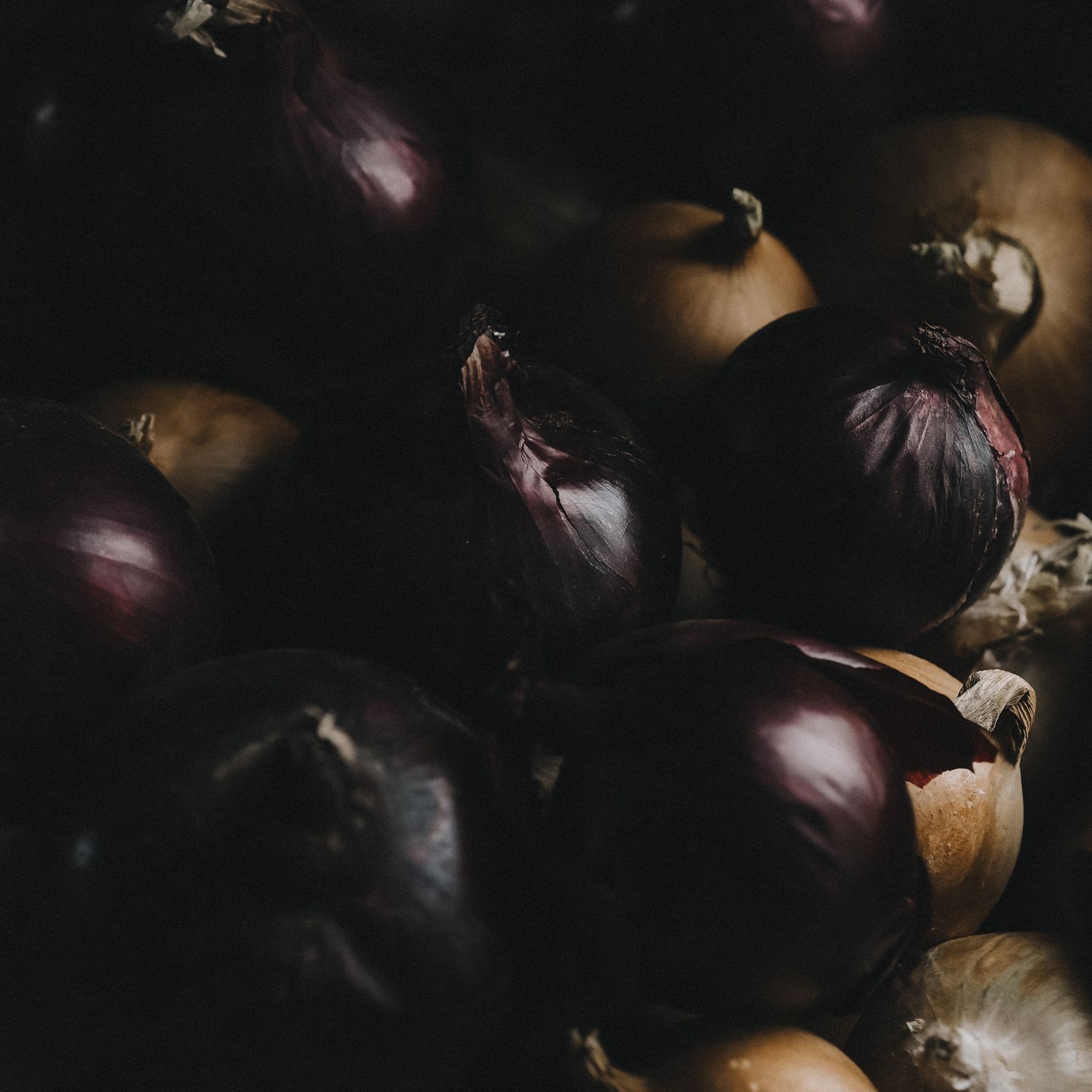 Fresh produce lit in a dark studio